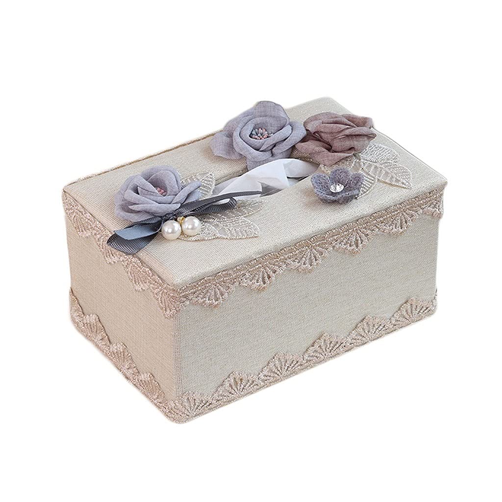 European-Style Lace Edge Fabric Tissue Box Cover - Elegant Beige Tissue Paper Holder for Home, Living Room & Bedroom | Perfect for Home Decor and Gift Giving