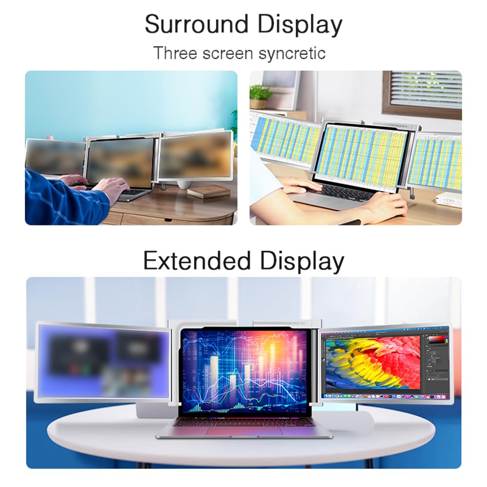 12 Inch Portable Triple Monitor for Laptop - FHD Expansion Screen with 1 Cable for 2 Displays - Compatible with Windows & MacOS for 13.3-16.5 Inch Laptops - Perfect for Work, Gaming & Multitasking