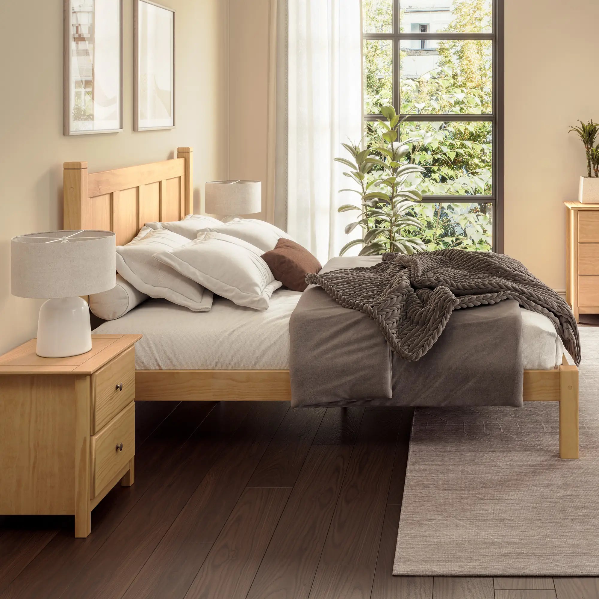 Shaker Panel Platform Bed Frame - Solid Wood Queen Size Bed with Storage, Modern Minimalist Design for Bedroom - Perfect for Small Spaces, Guest Rooms & Apartments
