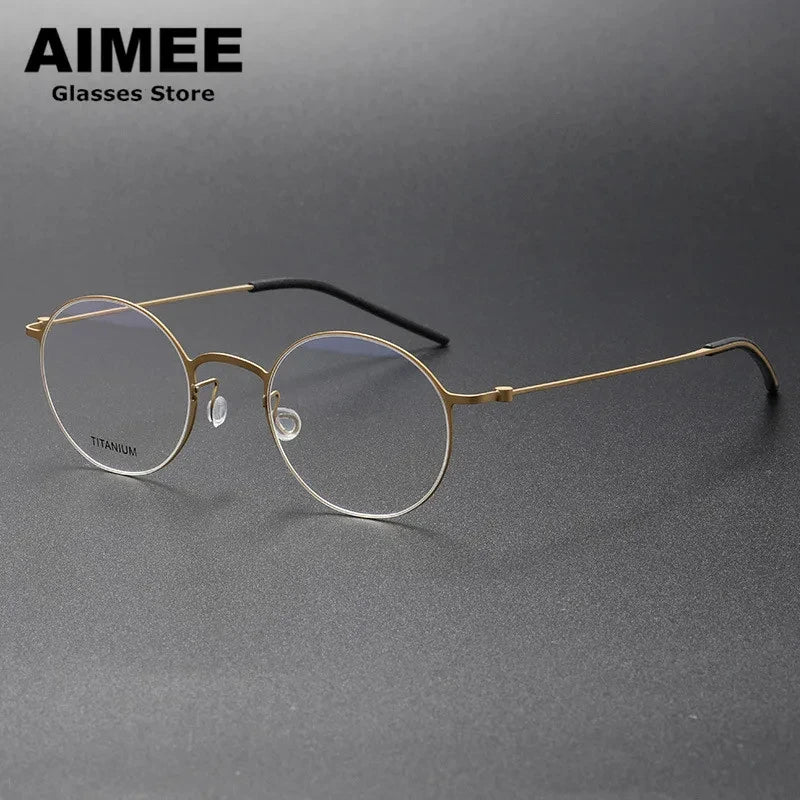 Unisex Round Full Rim Screwless Titanium Eyeglasses Frame 5504 - Lightweight Durable Glasses for Work, Reading & Everyday Wear
