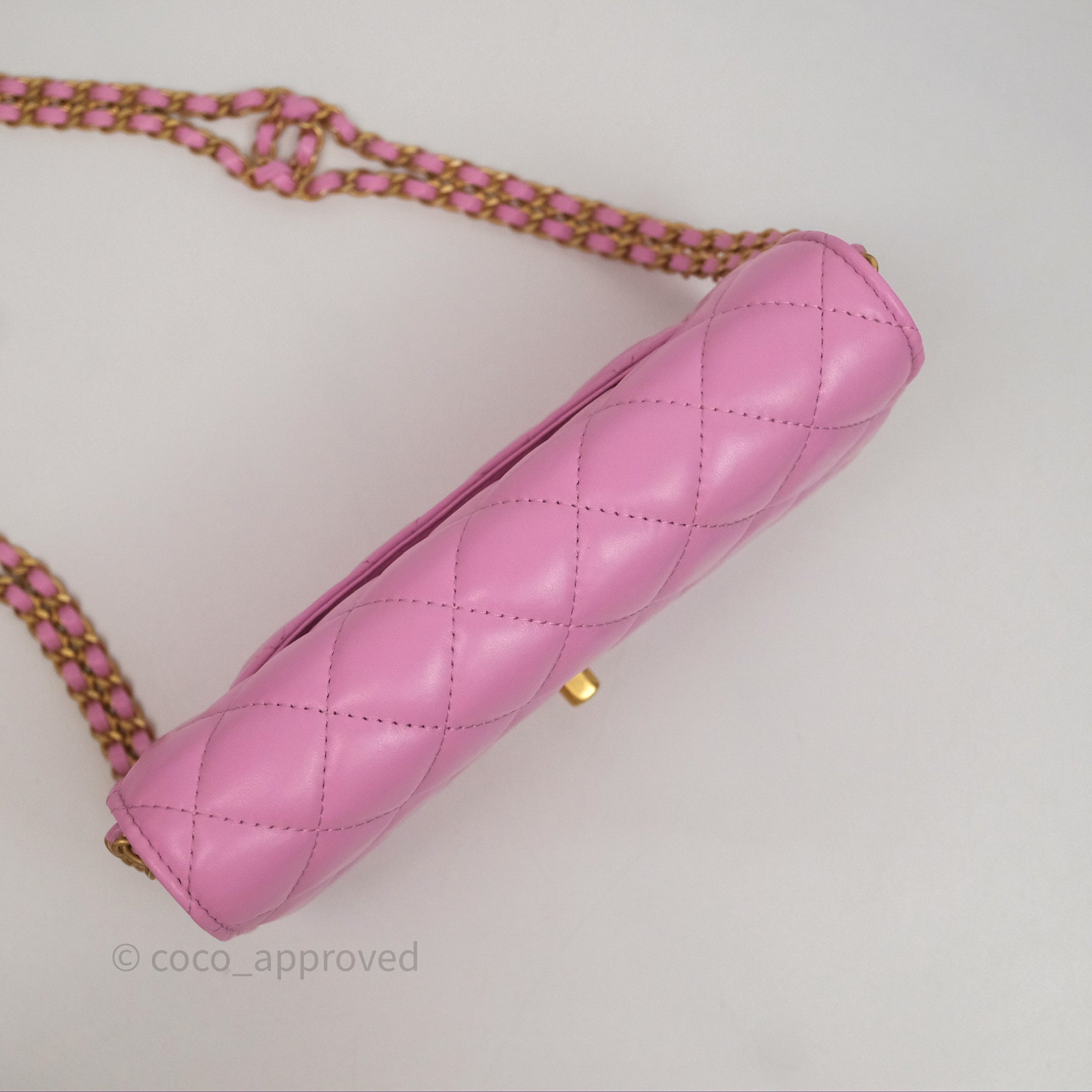Chanel CC Chain Wallet On Chain WOC in Pink Lambskin with Aged Gold Hardware - Luxury Crossbody Bag for Women, Perfect for Evening Out & Special Occasions