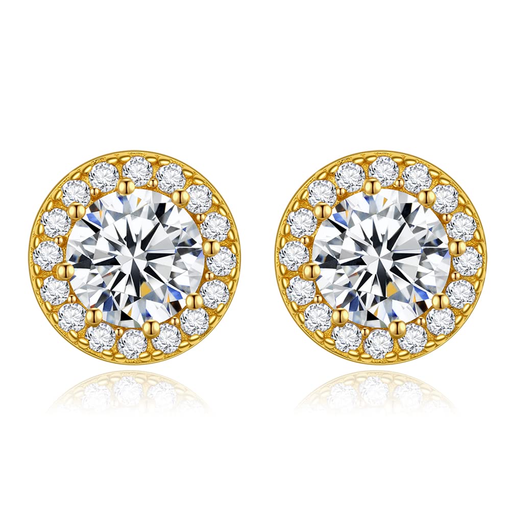 SENCLE 925 Sterling Silver 18K Gold Plated Cubic Zirconia Halo Stud Earrings for Women | Elegant Gift for Anniversary, Birthday & Wedding Jewelry