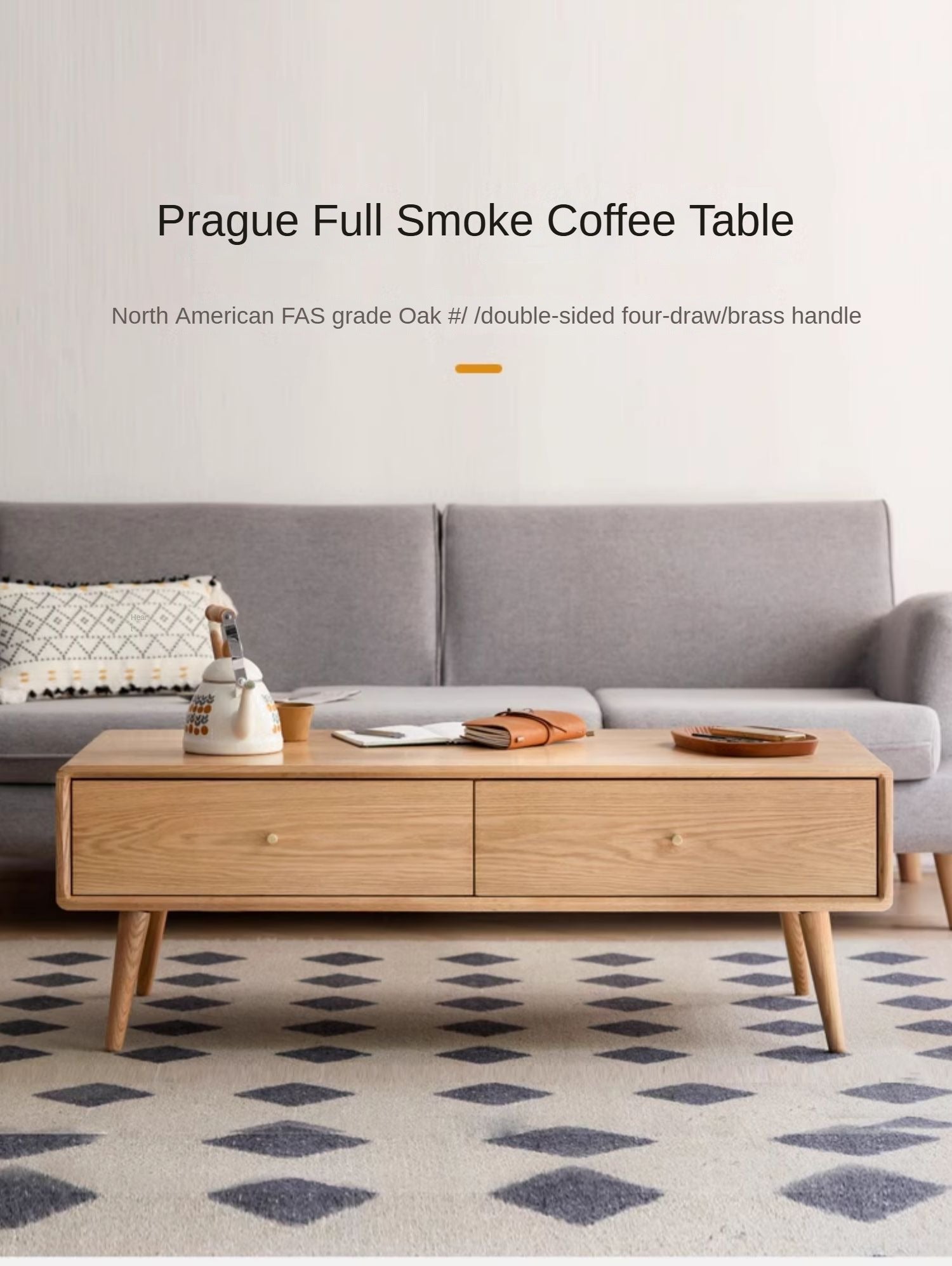 Solid Oak and Ash Wood Modern Nordic Coffee Table - Minimalist Living Room Furniture for Small Spaces and Apartments