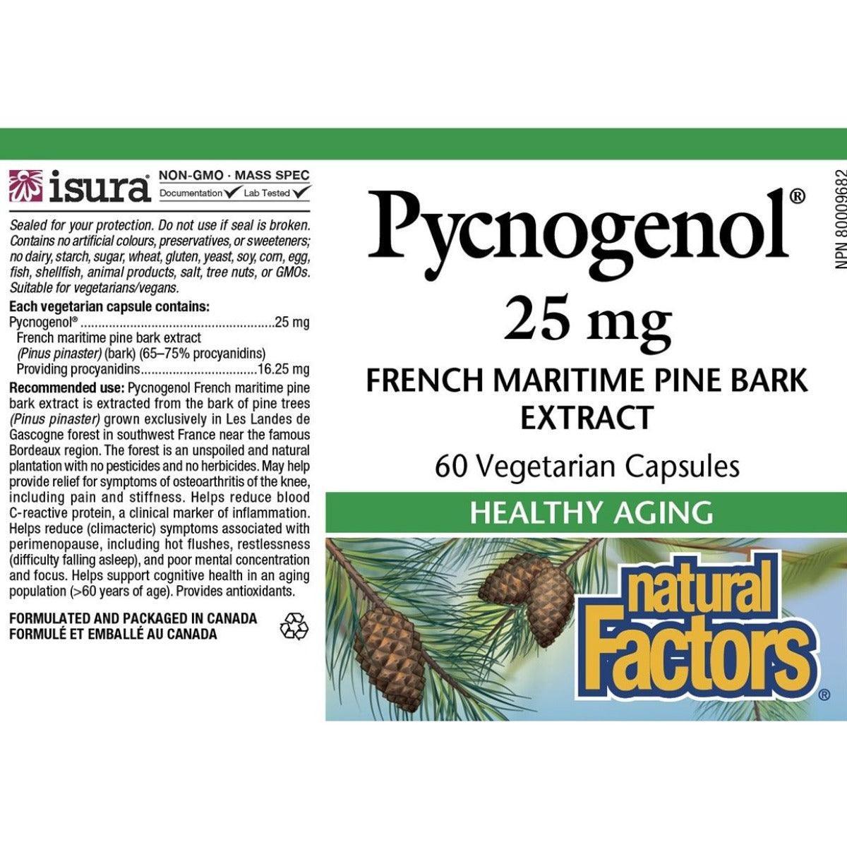 Natural Factors Pycnogenol 25mg - 60 Vegetarian Capsules for Heart Health, Circulation & Antioxidant Support - Perfect for Daily Wellness & Anti-Aging Routine