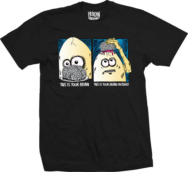 Heroin Brain On Eggs Graphic T-Shirt - Black | Funny Sarcastic Tee for Men & Women | Perfect for Casual Wear, Parties & Gifts