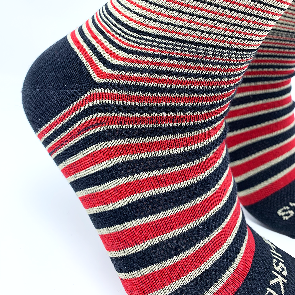 The Jacques Stripe Garnet/Gold/Black Scarf - Elegant Fashion Accessory for Women, Perfect for Office, Parties, and Special Occasions