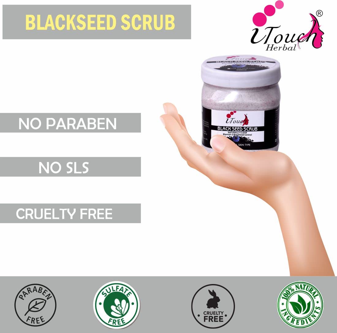 Organic Blackseed Scrub for Face & Body - 500ml Deep Exfoliating Cleanser | All Skin Types | Dead Skin & Blackhead Remover | Brightening & Tan Removal | Natural Skincare for Daily Use & Spa Treatments