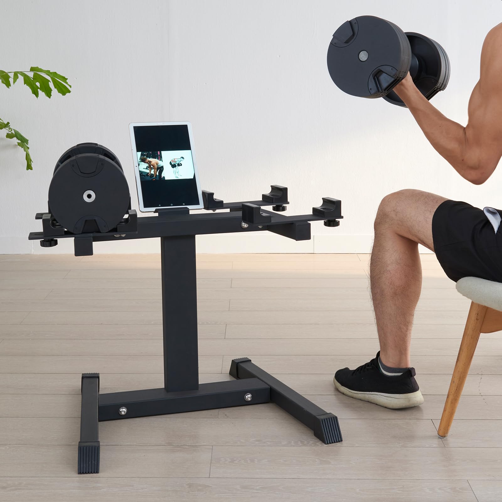 VEVOR Adjustable Dumbbell Stand - 160 lbs Capacity Home Gym Rack with Media Shelf | Compact & Safe Weight Holder for Dumbbells | Perfect for Strength Training, Home Workouts & Space-Saving Fitness Storage