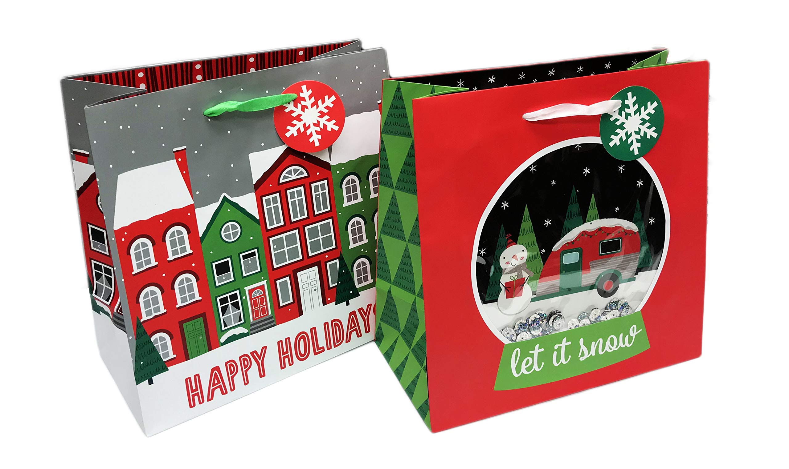 Festive Christmas Gift Bags - 2 Pack for Holiday Party & Gifting