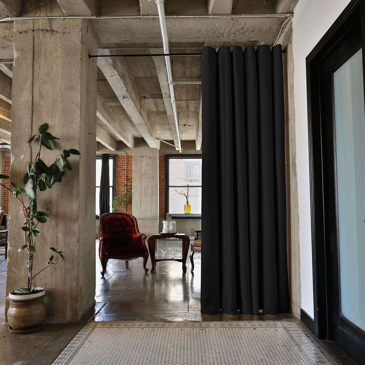 Tension Rod Room Divider Kit - 8ft Tall x 4ft-6ft 8in Wide, Adjustable Room Partition for Privacy & Space Division - Midnight Black - Perfect for Studio Apartments, Dorms, and Office Spaces