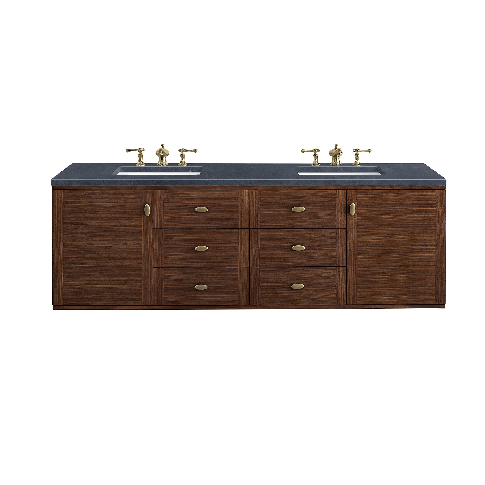 Amberly 72 Inch Double Bathroom Vanity - Mid Century Modern Walnut Wood with 3CM Charcoal Soapstone Countertop | Perfect for Master Bathroom Renovation & Luxury Home Upgrade