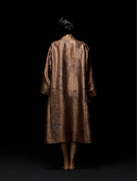 Elegant Long Silk Brocade Coat in Beige - Perfect for Formal Events, Weddings & Special Occasions
