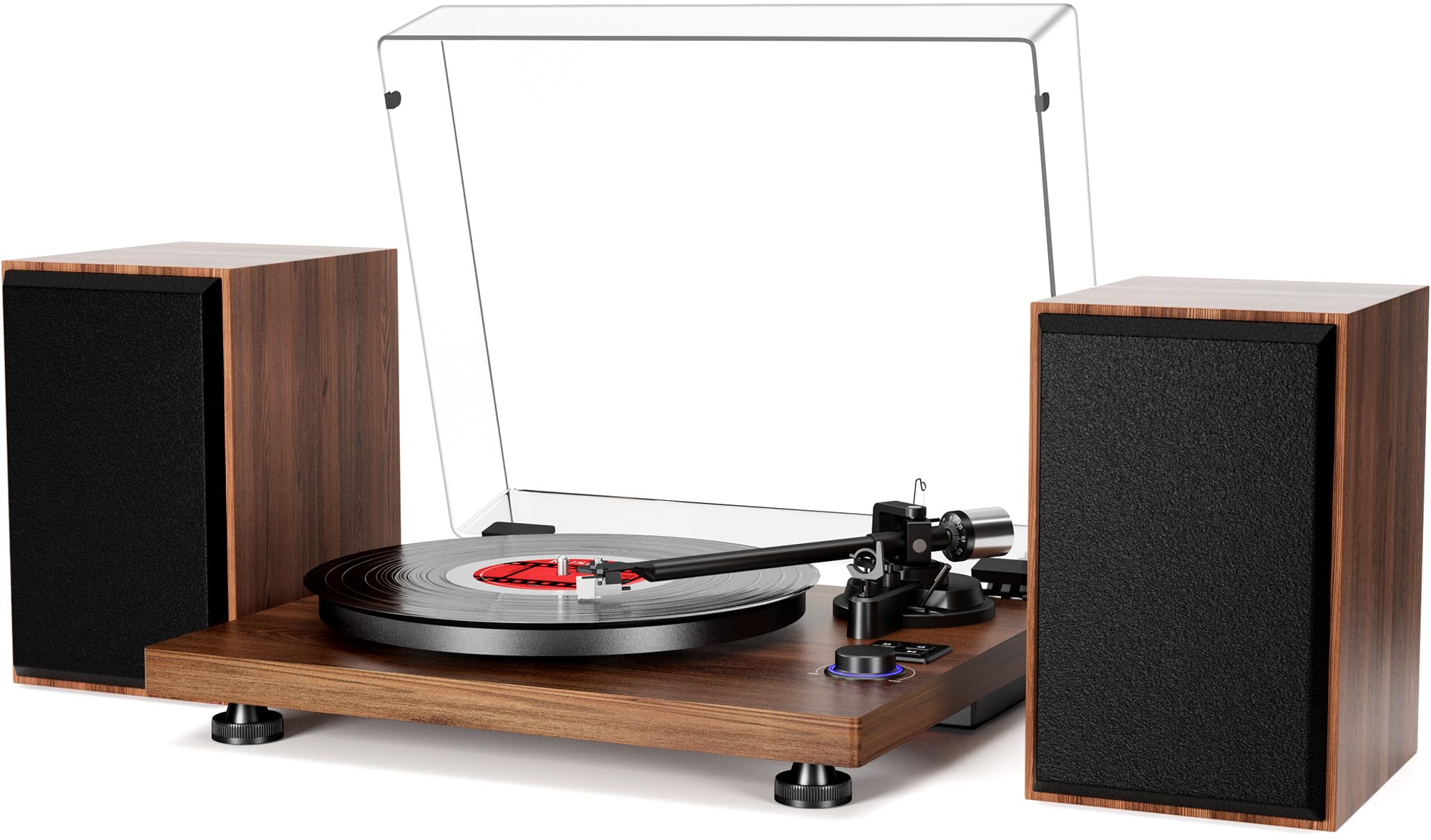 Wireless Bluetooth Record Player with HiFi Sound - Wooden Turntable with AT-3600L Cartridge, Counter Weight & Built-in Phono Preamp | Vintage Vinyl Player with Detachable Speakers for Home, Office & Music Lovers