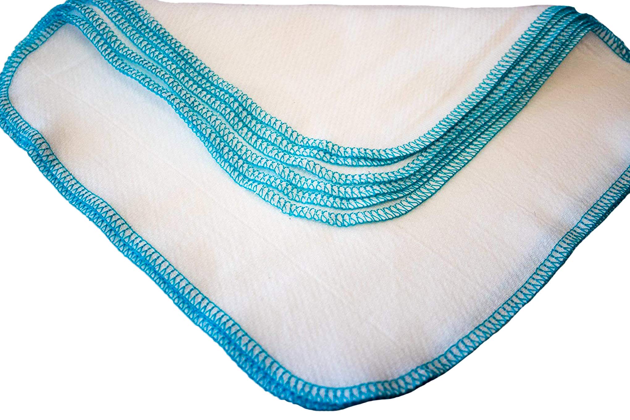 Eco-Friendly Reusable Paperless Towels - 12 Pack Washable Kitchen Towels, Sustainable & Absorbent for Cleaning, Spills & Messes (Bright White with Turquoise Edging) - Perfect for Eco-Conscious Homes & Zero Waste Living