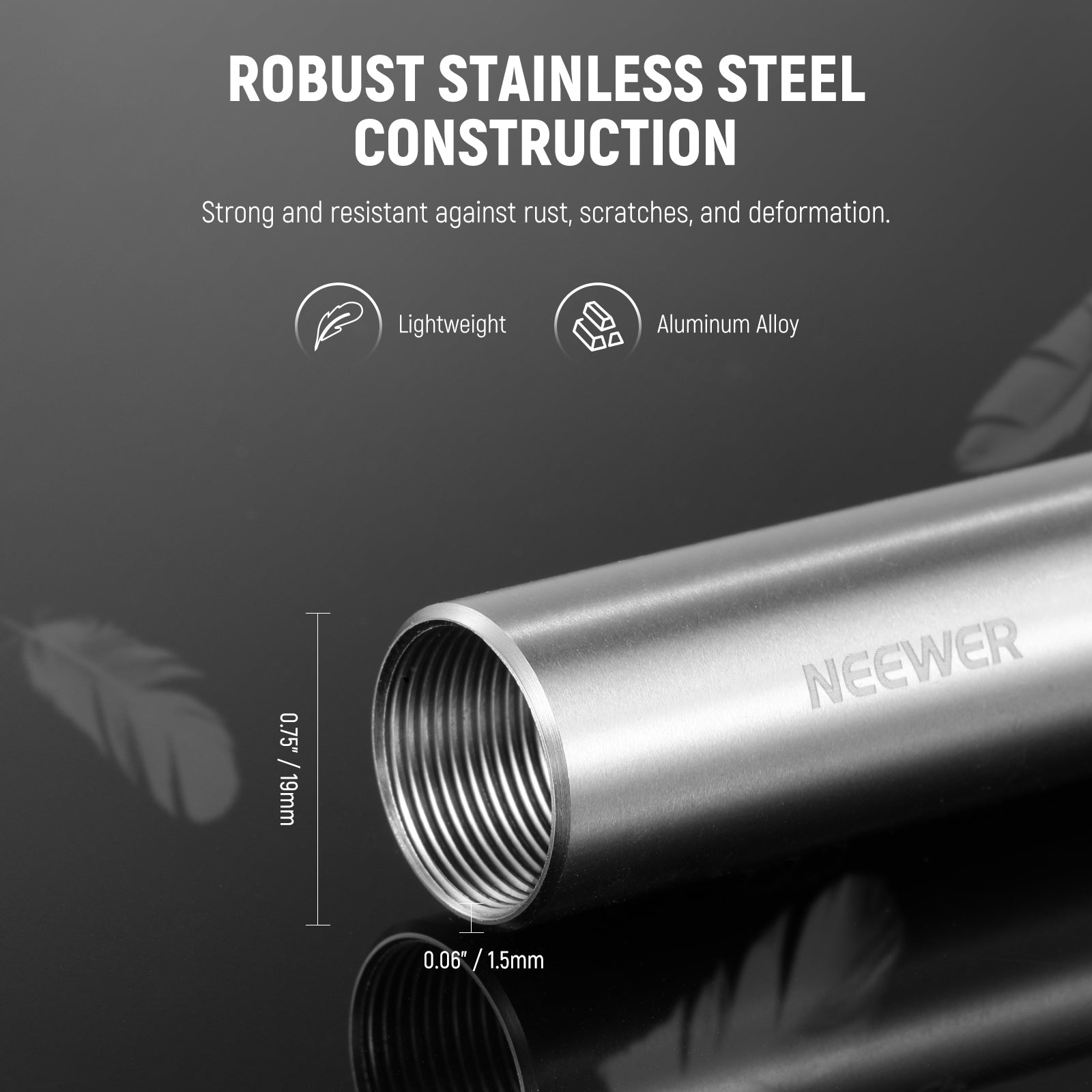 NEEWER SR014 19mm Stainless Steel Rod Set - Durable Metal Support Bar for Photography, Videography, and Studio Lighting Equipment
