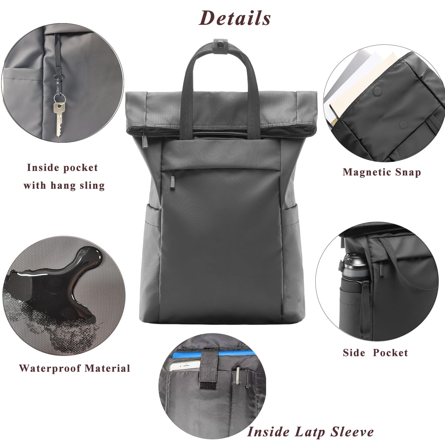 Expandable Roll Top Laptop Backpack - Water-Resistant 15-20L Rucksack for 15 Inch Laptops, Adjustable Large Capacity Daypack for Work, Business, College - Ideal for Men & Women in Urban Commuting & Travel