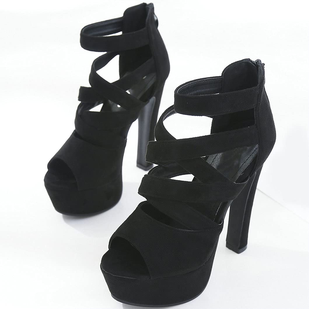 Women's Peep Toe Strappy High Heel Sandals with Platform Block Heel - Sexy Summer Dress Shoes for Weddings, Parties & Date Nights