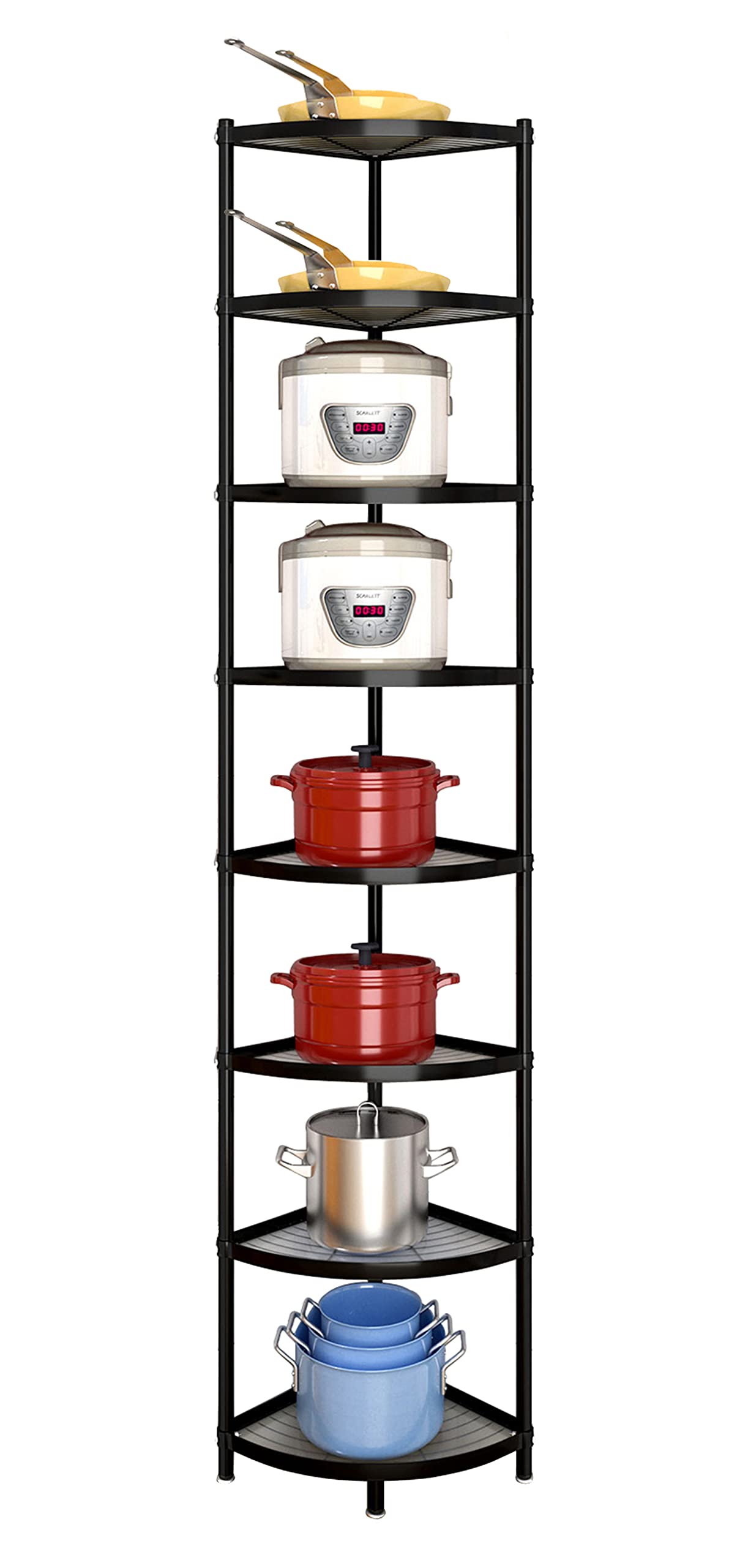 8-Tier Kitchen Pot Rack Organizer - Heavy Duty Metal Cookware Stand with Multi-Layer Storage Shelves for Pots, Pans & Utensils - Space Saving Corner Shelf for Small Kitchen Organization & Storage Solutions