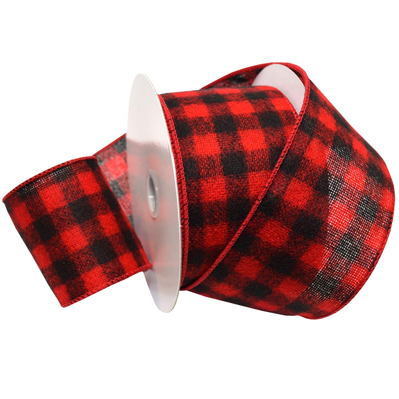 Morex 2.5 Inch x 10 Yards Wired Flannel Ribbon - Buffalo Plaid Red/Black - Perfect for Gift Wrapping, Holiday Decorations, DIY Crafts and Scrapbooking