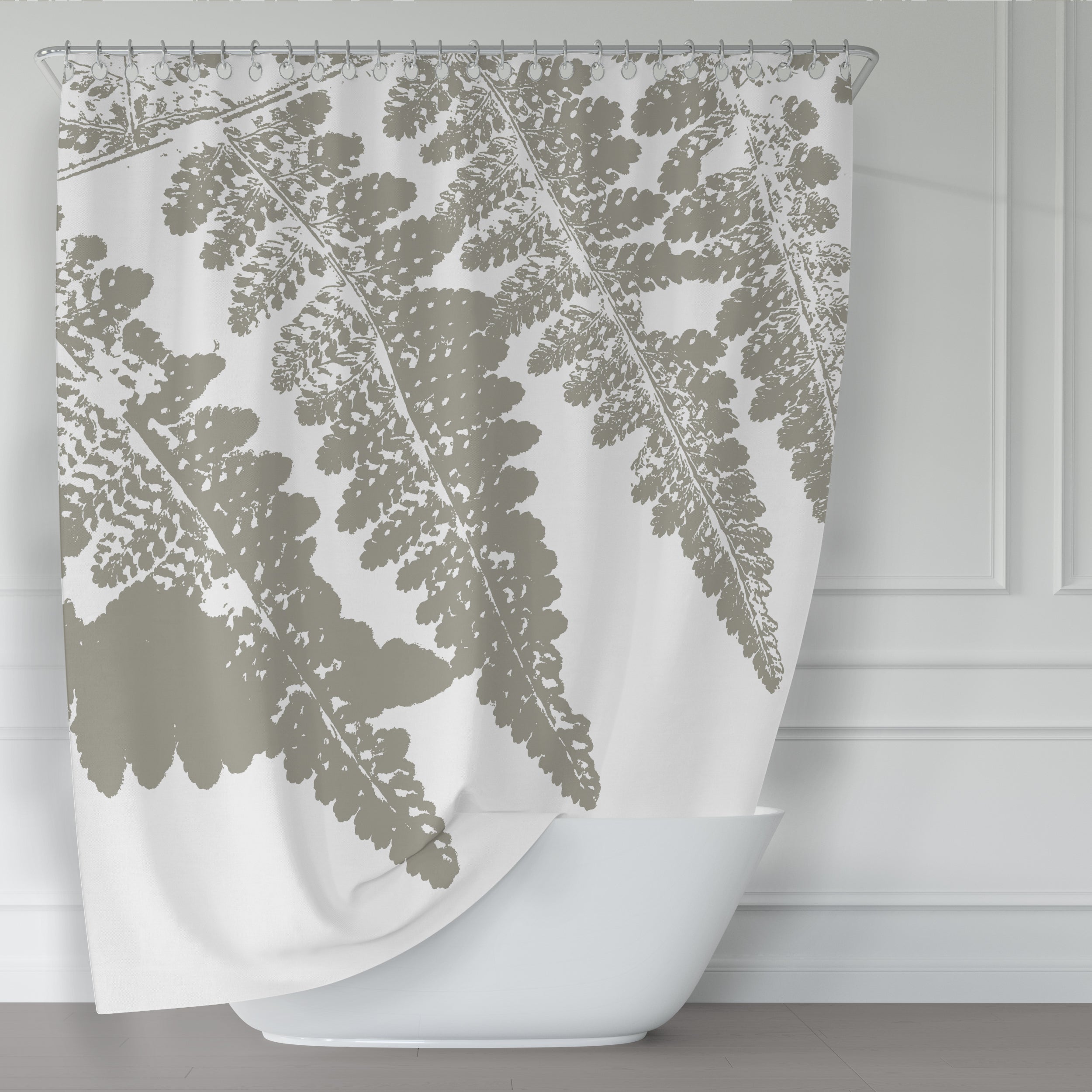 Gray Fern Art Print Spa Shower Curtain - Waterproof Bathroom Decor for Relaxing Showers & Spa-Like Retreats