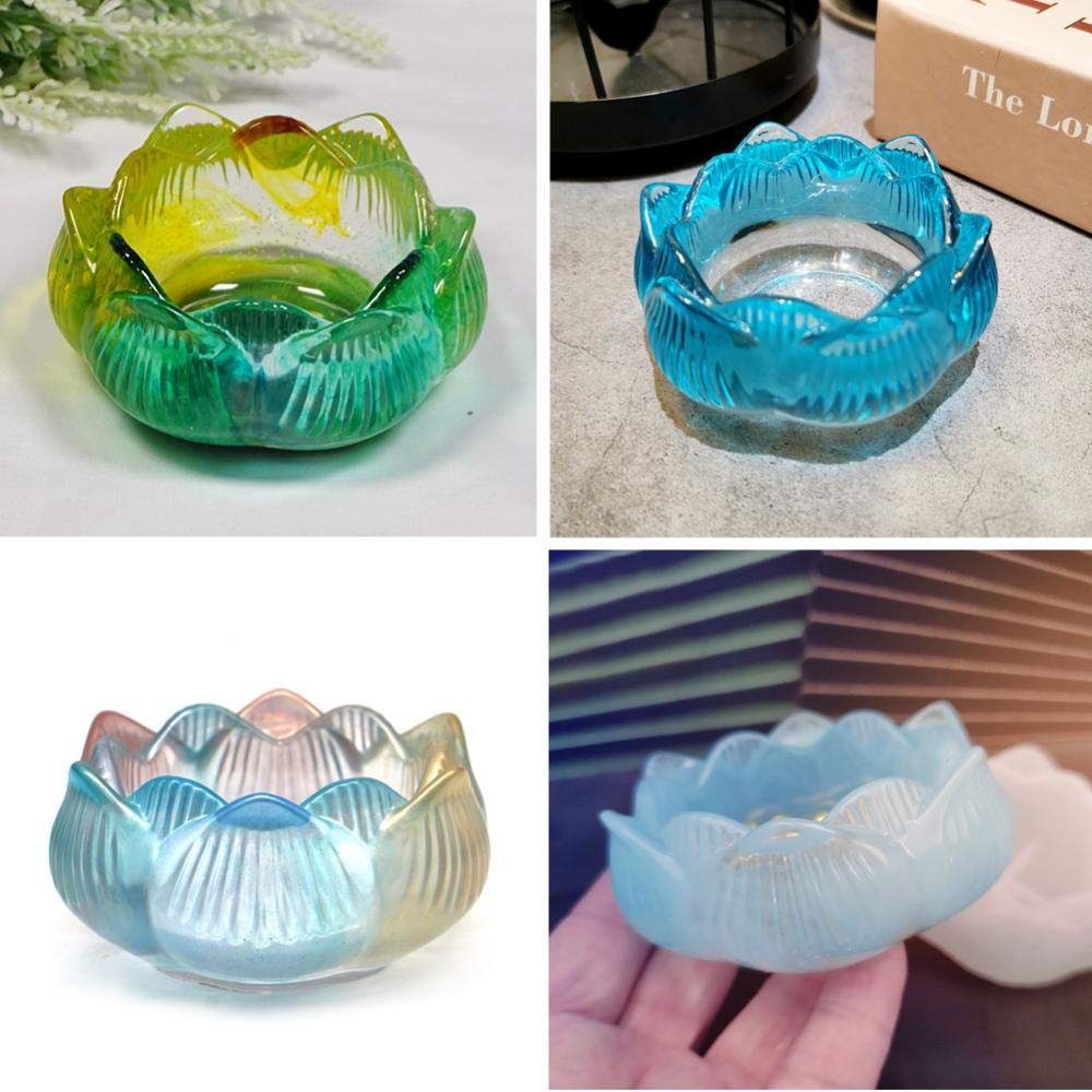 Lotus Shape Ashtray Candlestick Crystal Epoxy Mold - Handmade DIY Jewelry Resin Casting Molds for Necklace, Earrings & Beads - Clear Silicone Storage Box - Perfect for Home Decor, Crafting & Gift Making