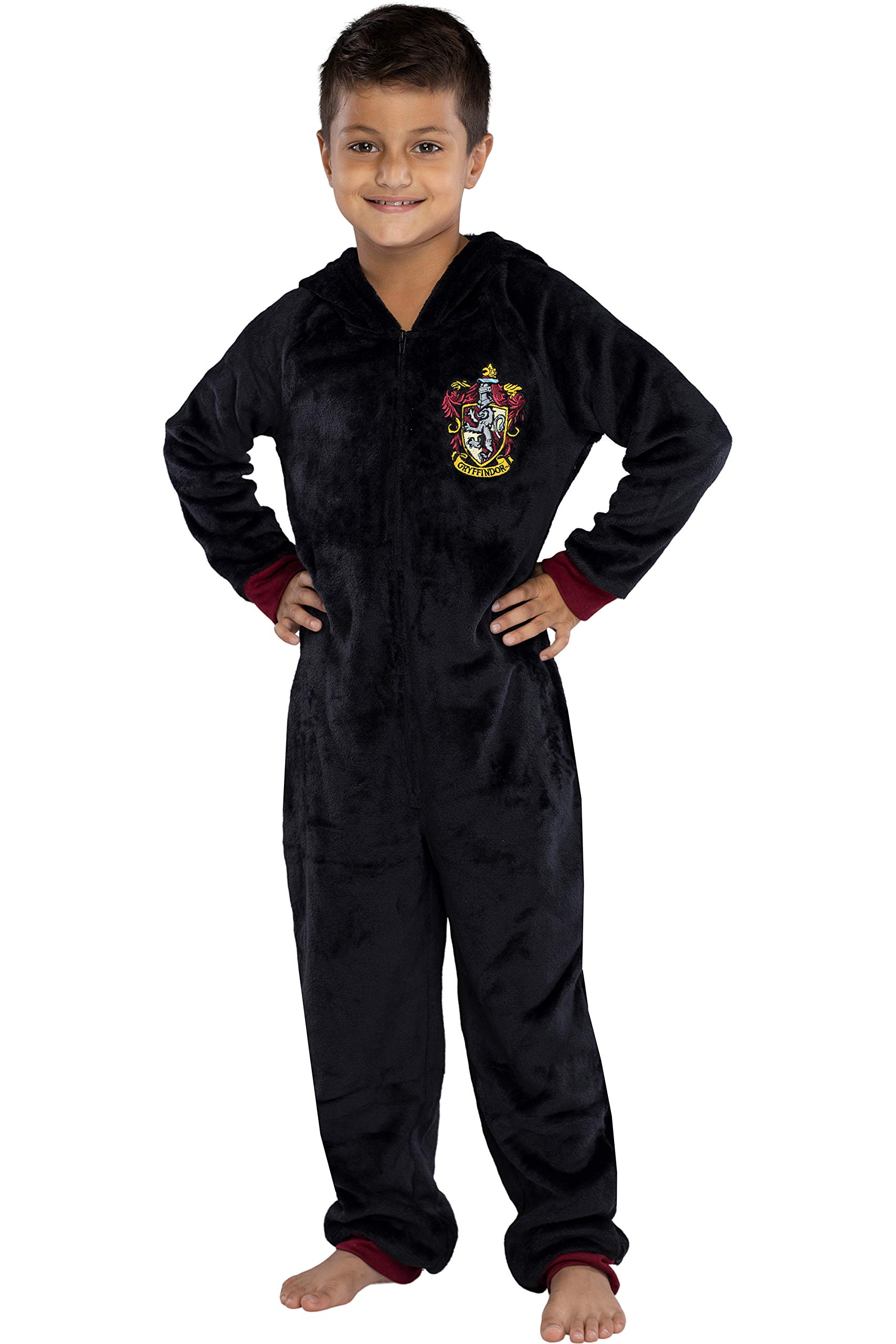 Harry Potter Unisex Kids Hooded Pajama Union Suit - Gryffindor, Slytherin, Ravenclaw & Hufflepuff 4 Houses - Soft Fleece Onesie for Boys & Girls - Perfect for Halloween Costumes, Christmas Gifts & Cozy Family Movie Nights