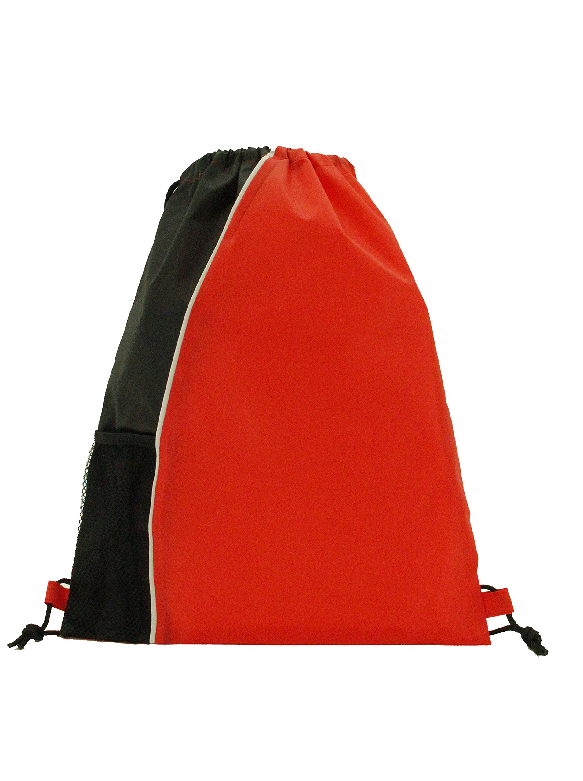 White Trim Mesh Pocket Drawstring Backpack - Lightweight Sport Backpack with Breathable Mesh & Multicolor Options (Red) - Perfect for Gym, Hiking & School