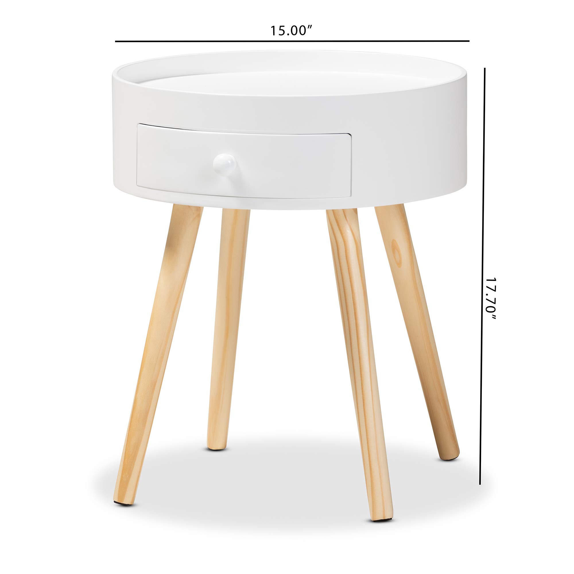 Baxton Studio White Nightstand - Modern Bedside Table with Drawer for Bedroom Furniture, Perfect for Small Spaces & Apartment Living