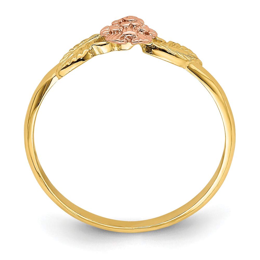 14K Yellow Gold Two-Tone Diamond-Cut Leaf Flower Ring Band for Women - Elegant Nature-Inspired Jewelry for Weddings, Anniversaries & Special Occasions