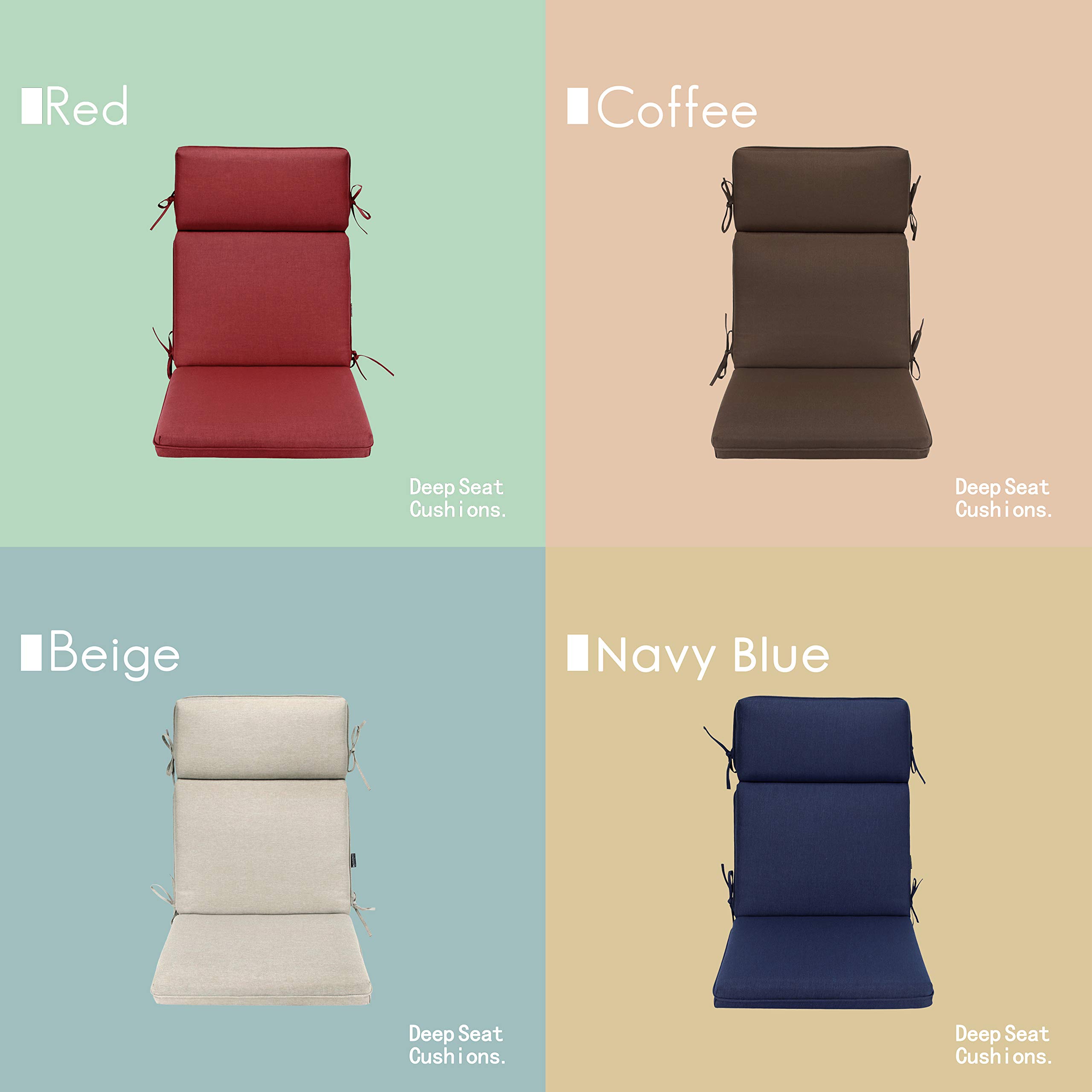 BOSSIMA High Back Chair Cushions for Indoor & Outdoor Use - Durable Olefin Fabric in Taupe - Perfect Replacement Cushions for Patio Chairs, Lounge Seating & Garden Furniture