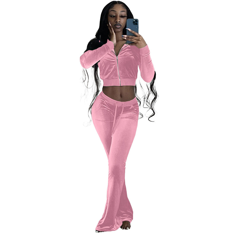 Women's Long Sleeve Crop Top & High Waist Pants Suit Set - Fashionable Workout Outfit for Yoga, Gym & Casual Wear