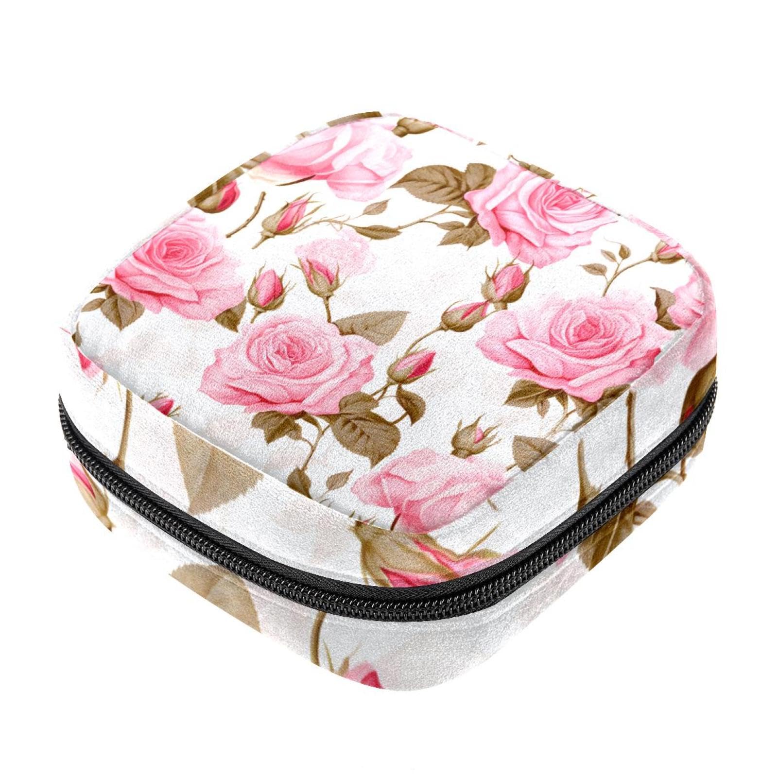 Floral Rose Menstrual Pouch - Reusable Sanitary Pad Holder, Period Essentials Organizer for Travel & Gym - Stylish & Discreet Feminine Hygiene Storage