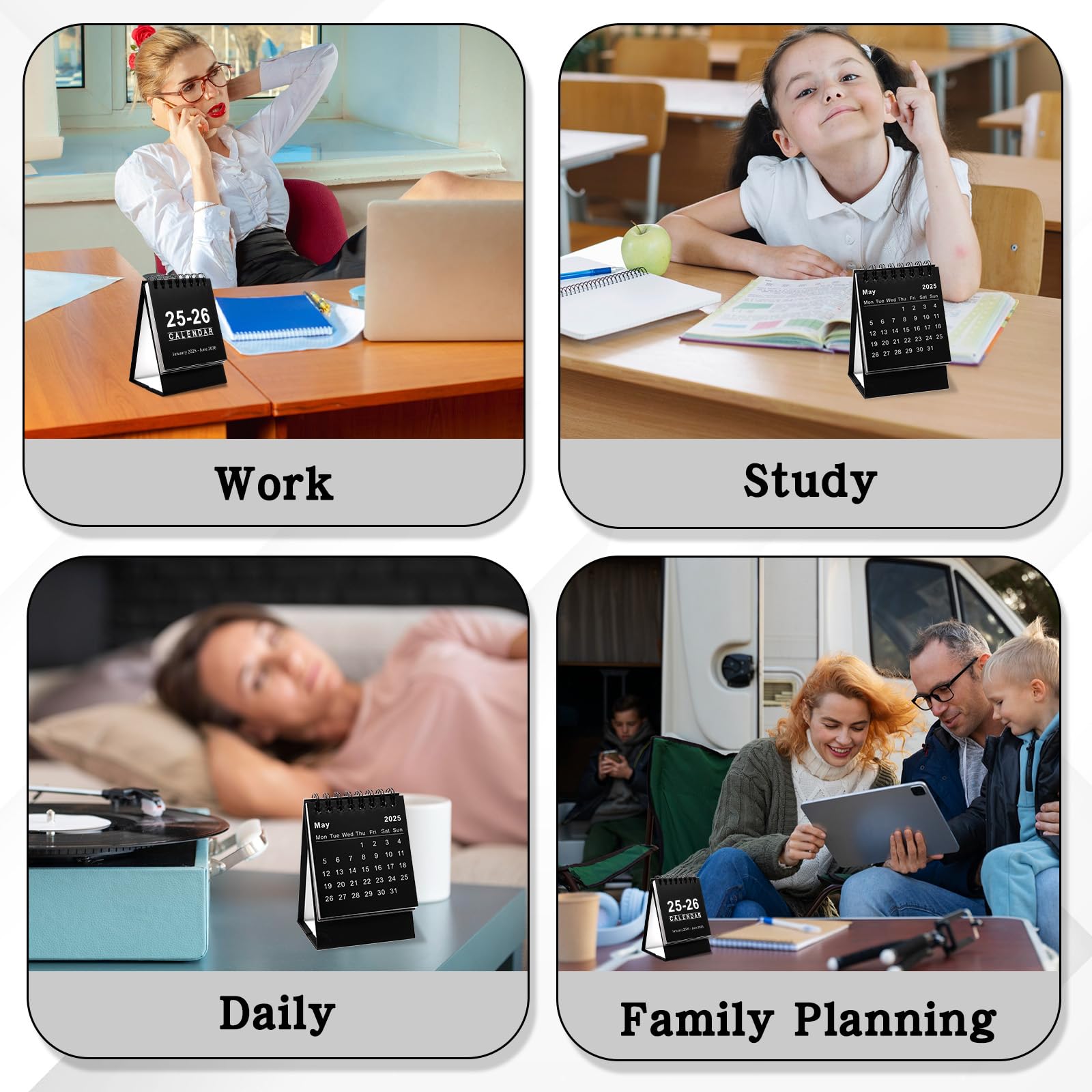 2025-2026 Mini Standing Flip Desk Calendar | Small Desktop Planner for Home, Office & School | 18-Month Jan 2025-Jun 2026 Schedule Organizer | Perfect for Daily Planning, Gift Giving & Workspace Decoration (Black)