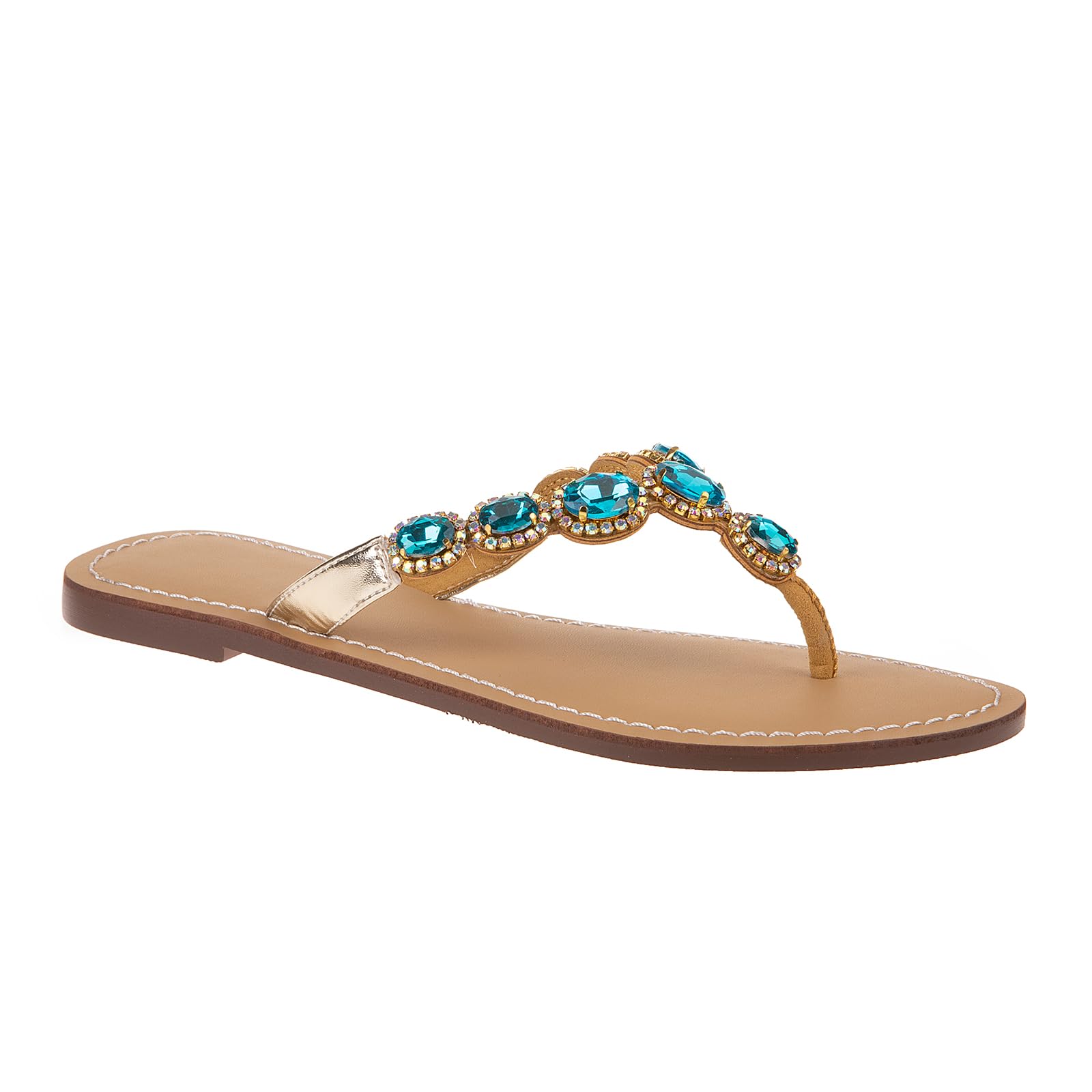 UTIKLIOU Women's Rhinestone T-Strap Flat Sandals - Stylish Summer Flip Flops with Thong Design for Beach, Pool & Casual Outings