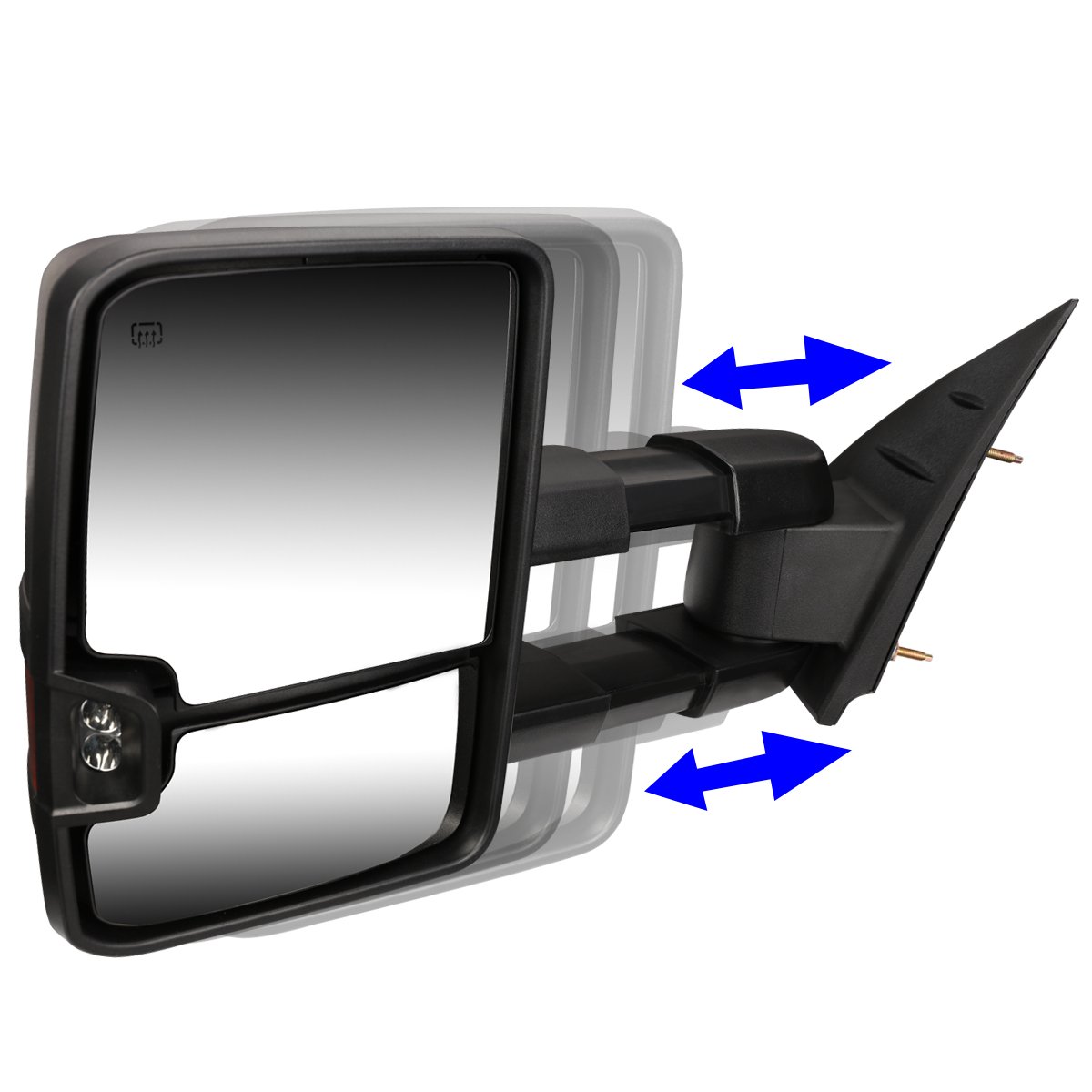DNA MOTORING TWM-028-T888-BK-AM Black Manual Telescopic Power Adjustable Towing Mirrors with Amber LED Turn Signals & Heated Defrost | Compatible with 2007-2013 Chevy Silverado 1500/2500 HD | Perfect for Towing Trailers, Boats & Heavy Loads