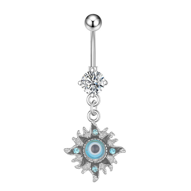 14G Gold Evil Eye Dangle Belly Button Ring Piercing Jewelry for Women | Navel Bar with Evil Eye Charm | Perfect for Belly Dance, Beach Wear & Body Jewelry Collection (Style Q2577)
