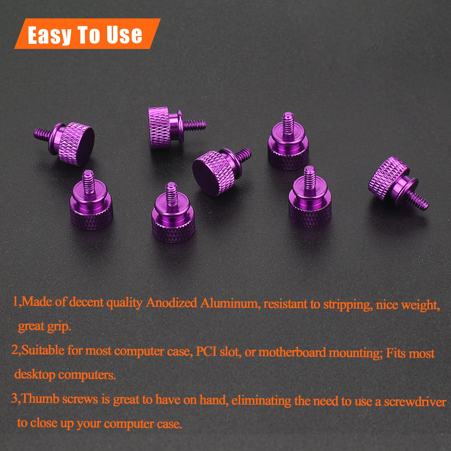10-Pack 6-32 Thread Purple Anodized Aluminum Thumb Screws for PC Case, Cover, Power Supply & Hard Drives - Secure Computer Hardware Assembly & DIY PC Building Accessories