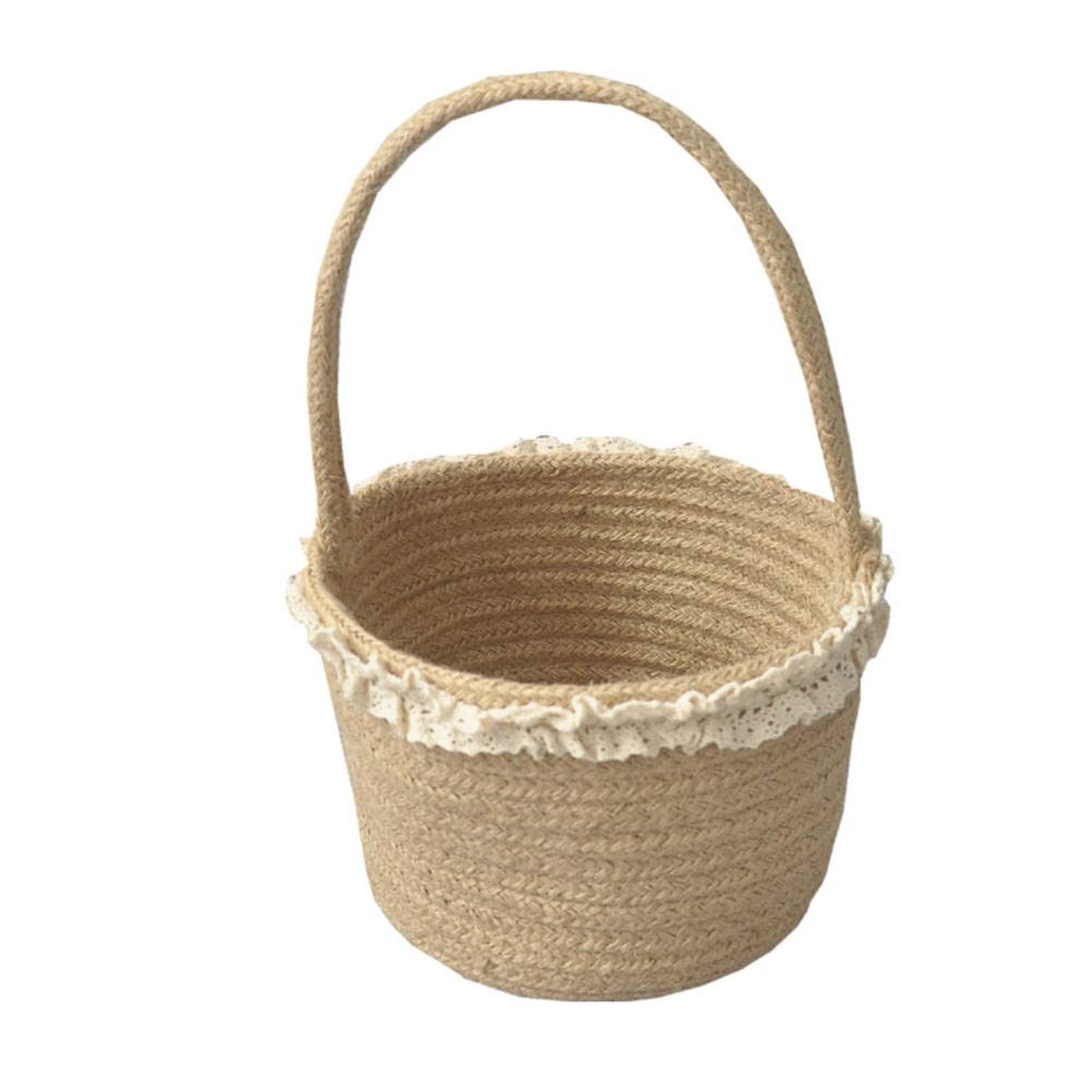 SAXTZDS Woven Jute Storage Basket with Handle - Round Natural Fiber Organizer for Toys, Laundry, Towels & Home Decor | Perfect for Nursery, Bathroom & Bedroom Organization