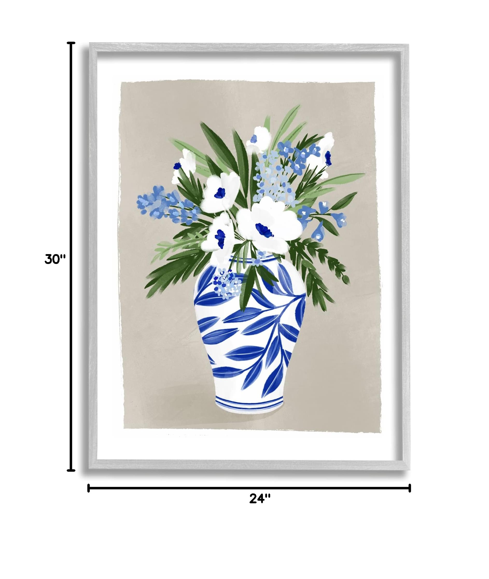 Stupell Industries White Poppies Flower Leaves Traditional Chinoiserie Pattern Vase - Handcrafted Home Decor for Living Room, Bedroom & Office - 24