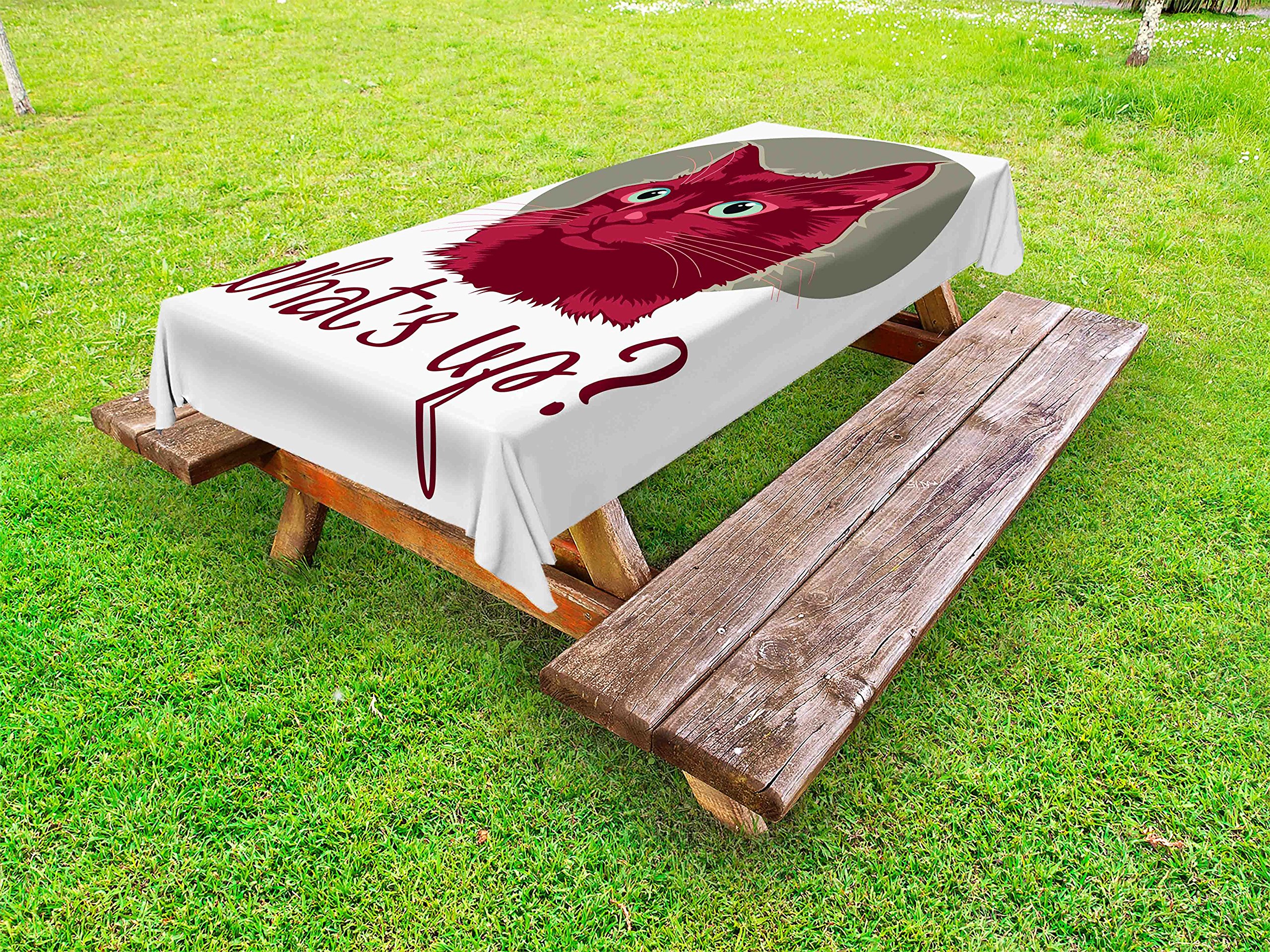 Ambesonne Cat Themed Outdoor Tablecloth - Colorful Modern Art with Playful Cat Portrait, Washable Picnic Table Cover 58