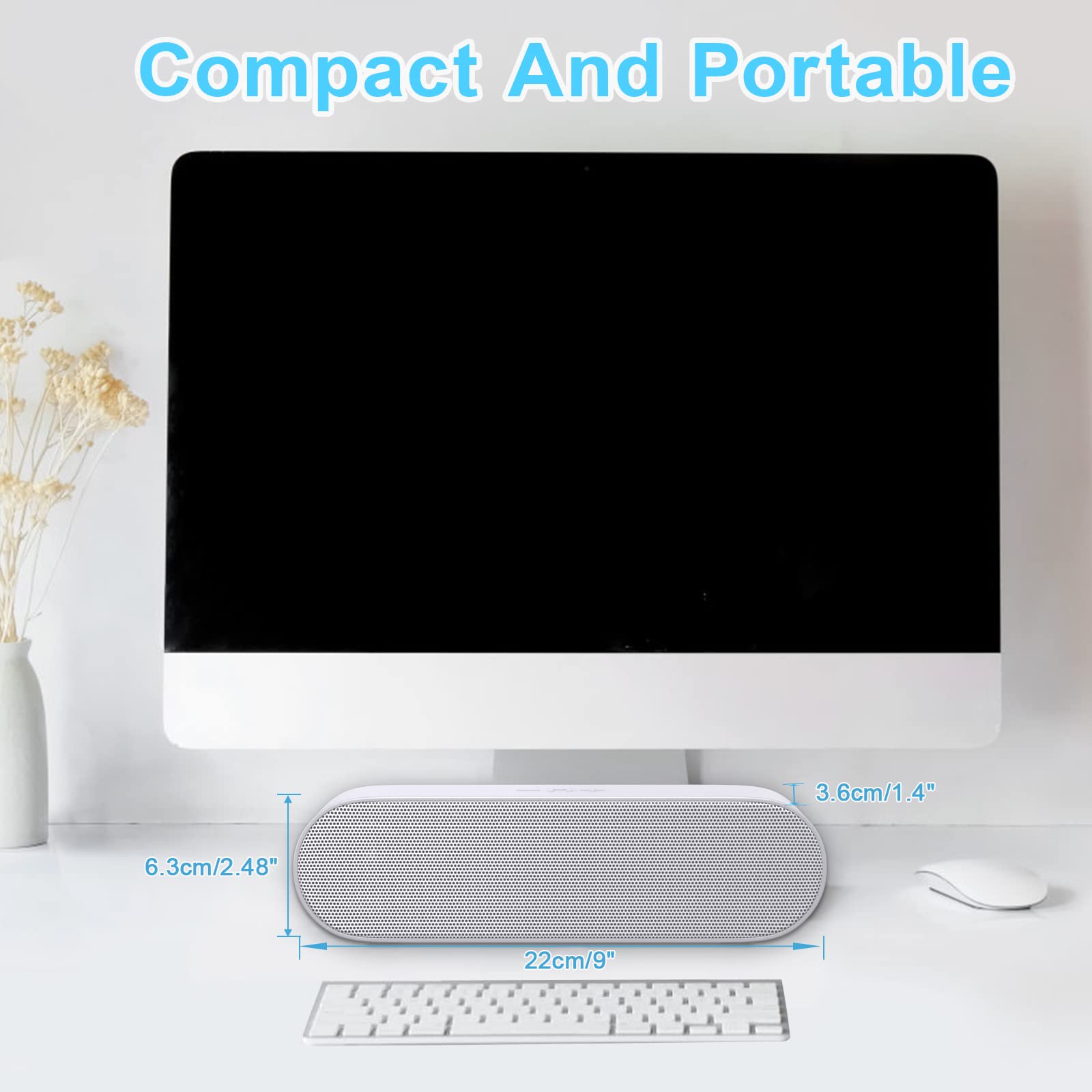 ZETIY USB Powered PC Speakers - Compact Computer Soundbar with Volume Control & Mute Button for Desktop, Laptop, Notebook | Plug & Play | Perfect for Home Office, Gaming & Music Streaming (Grey)