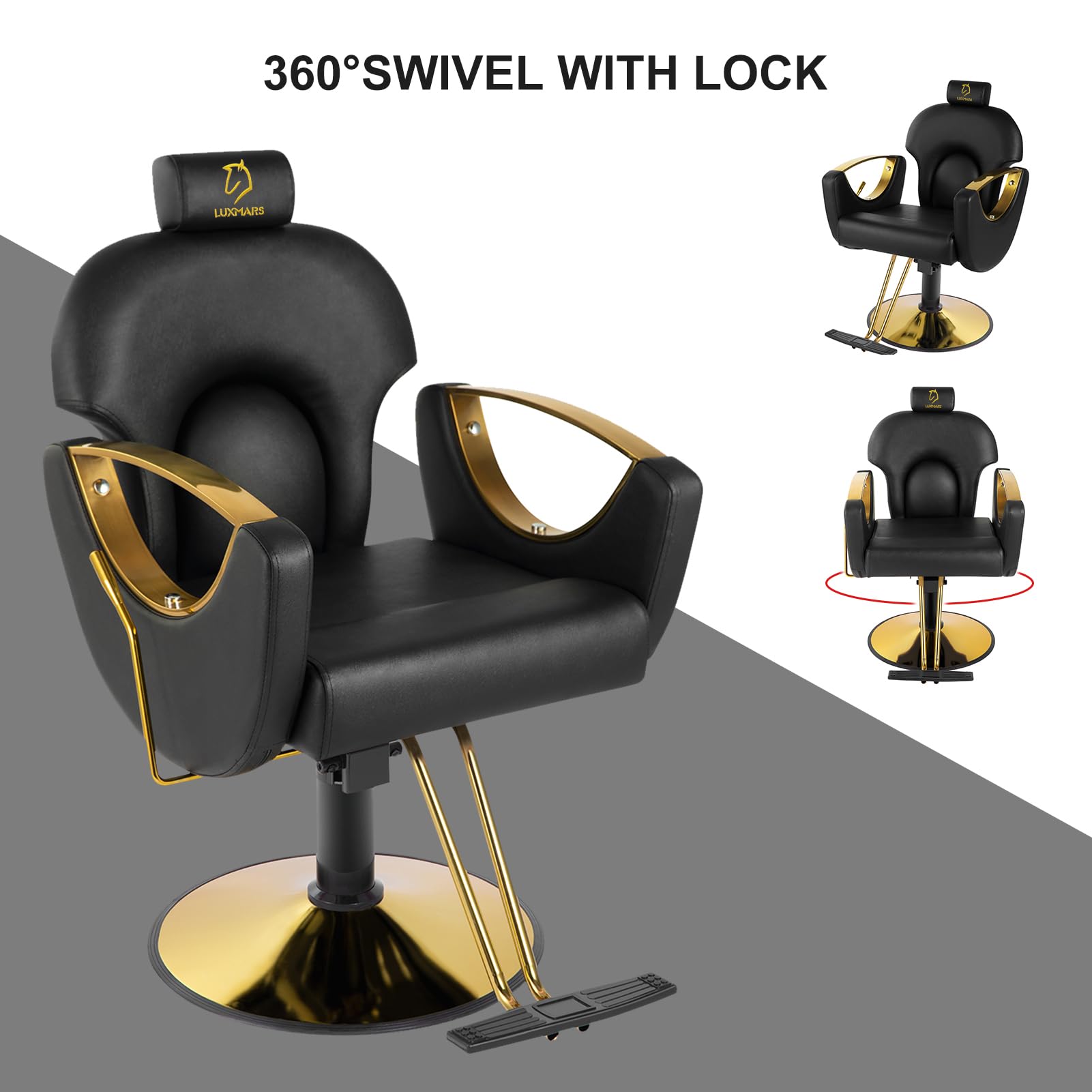 Professional Hydraulic Barber Chair - 360° Swivel Salon Chair with Adjustable Height for Hair Styling, Tattoo & Beauty Spa - Black | Perfect for Barbershops, Salons & Home Styling Stations