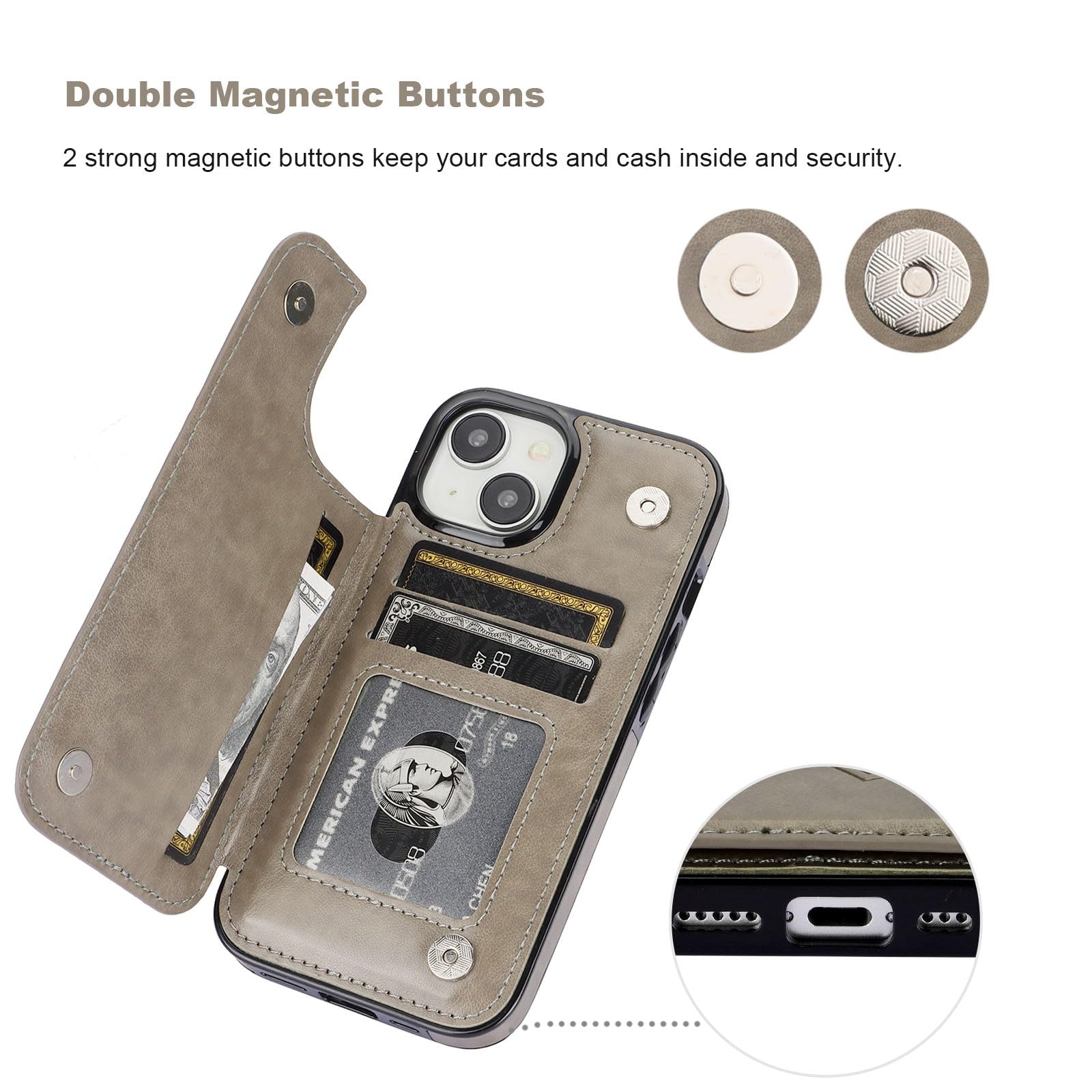 Vaburs iPhone 15 Case Wallet with Card Holder - Embossed Mandala Flower PU Leather Cover with Magnetic Car Mount | Shockproof Flip Case for 6.1