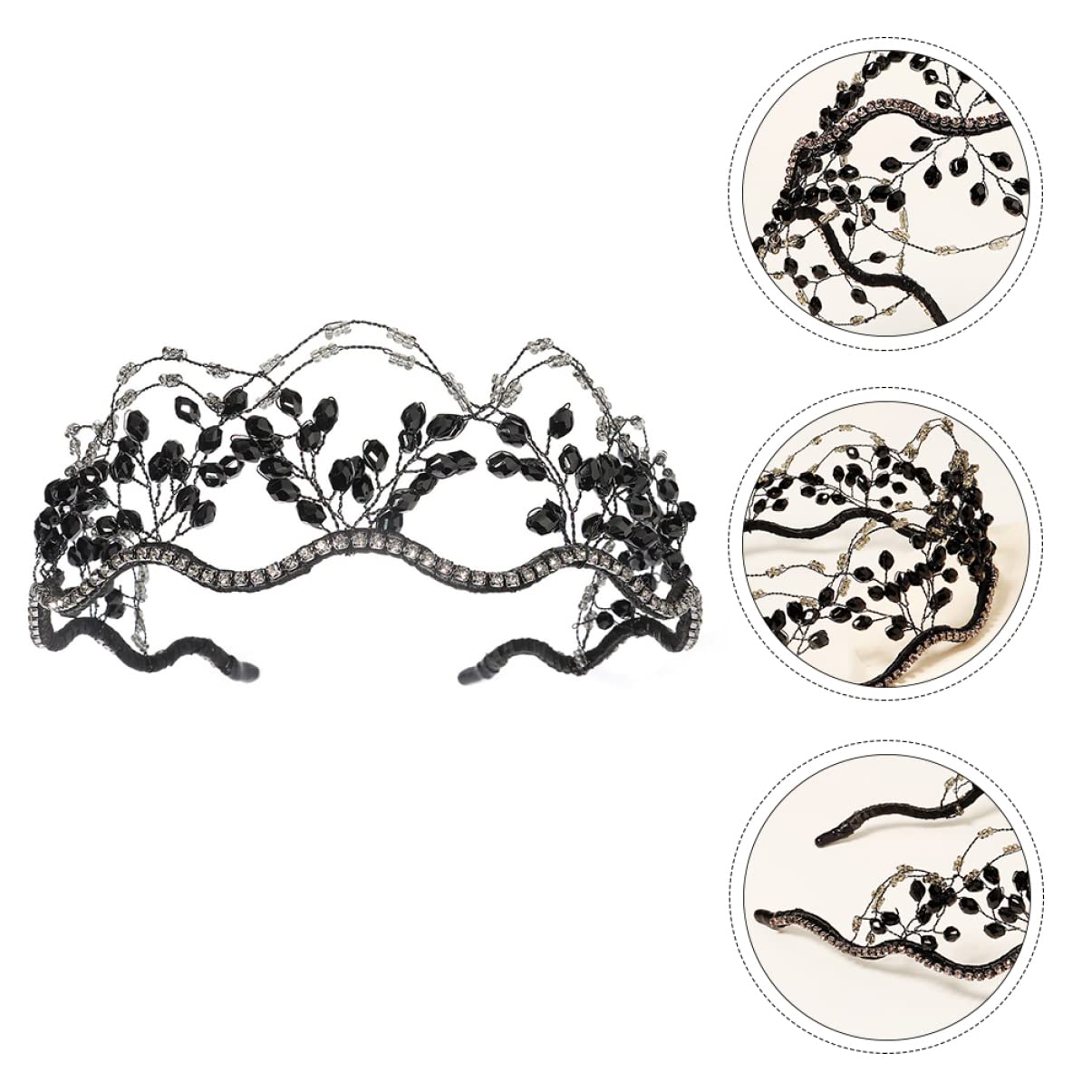 LALAFINA 5-Piece Wedding Crystal Headband Set for Women – Rhinestone Bridal Tiara & Hair Ties (Black) | Elegant Wedding Accessories, Bridal Party, Prom & Special Occasions