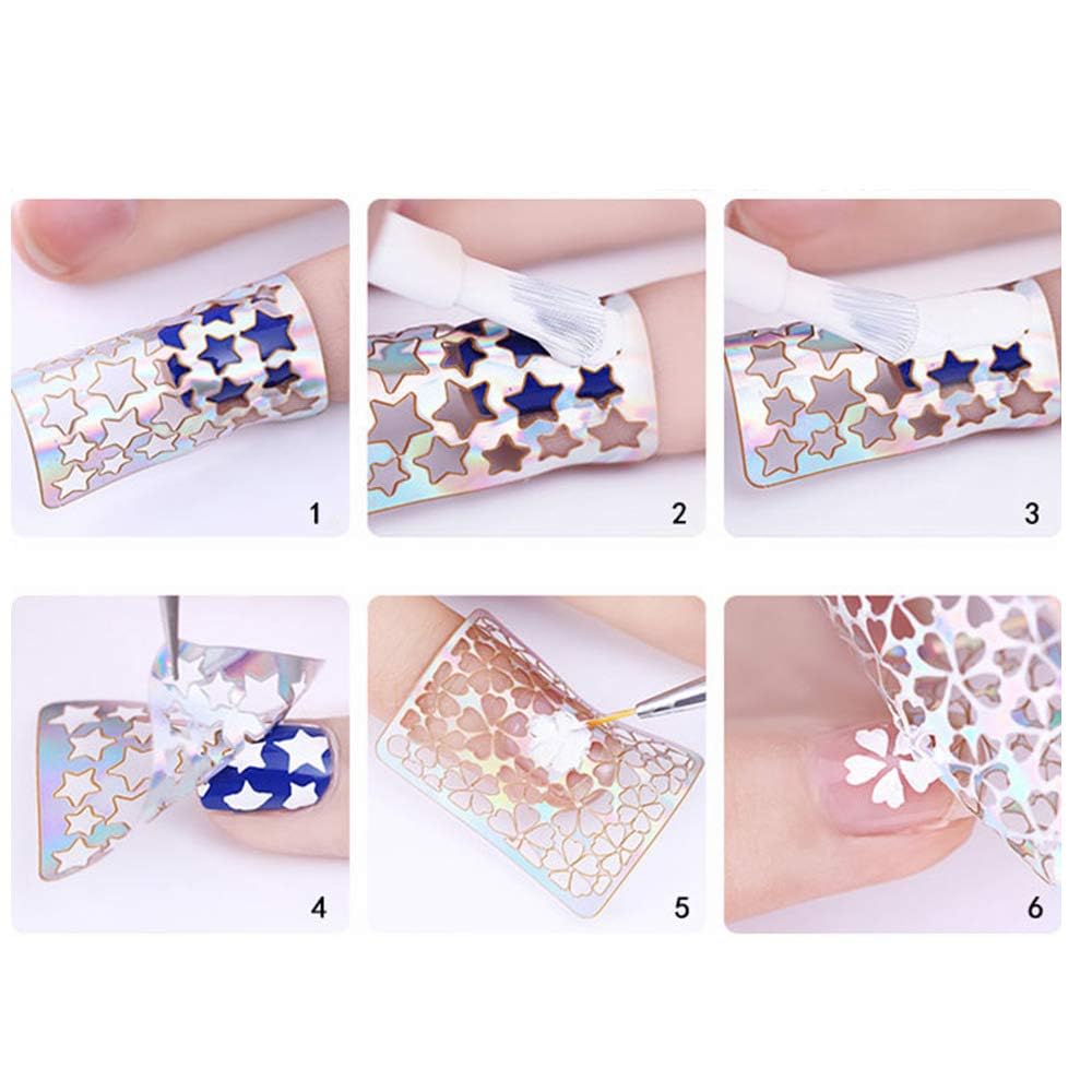 French Manicure DIY 3D Nail Art Stickers - 24 Sheets Transparent Stencil Laser Strip Hollow Decorations Template for Salon & Home Nail Design
