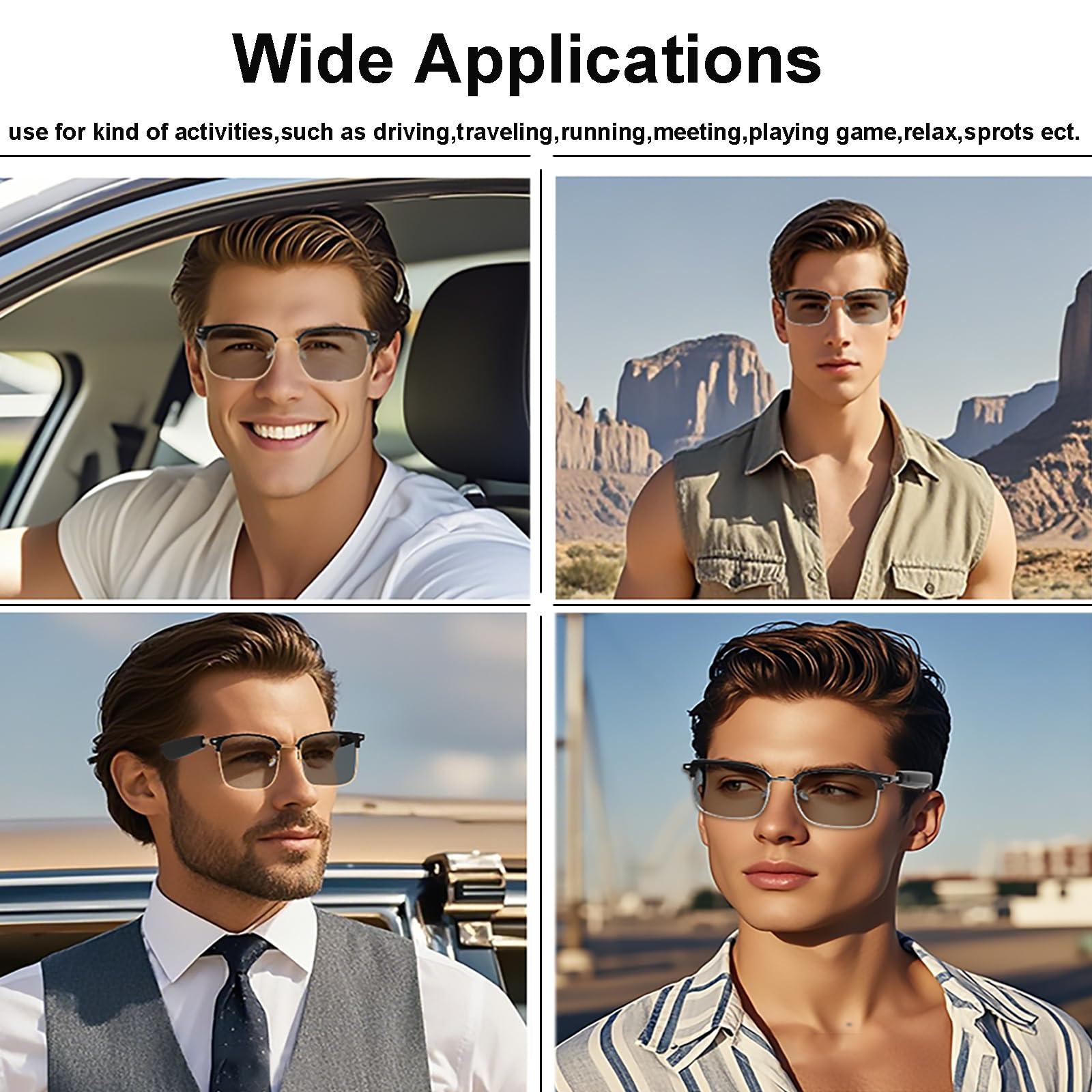 Smart Bluetooth Glasses for Men & Women - Open Ear Audio, Transition Lenses for Sports & Music Calls (Black/Silver) - Perfect for Running & Outdoor Activities