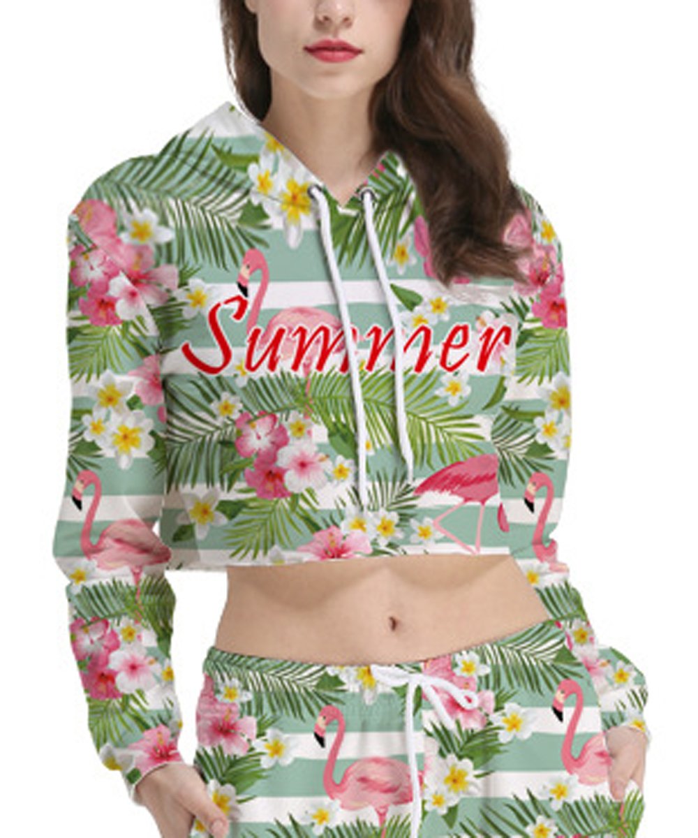 Women's Floral Print Cropped Hoodie - Long Sleeve Crop Top Sweatshirt for Girls | Casual Streetwear, Gym, Yoga & Spring Fashion Outfits