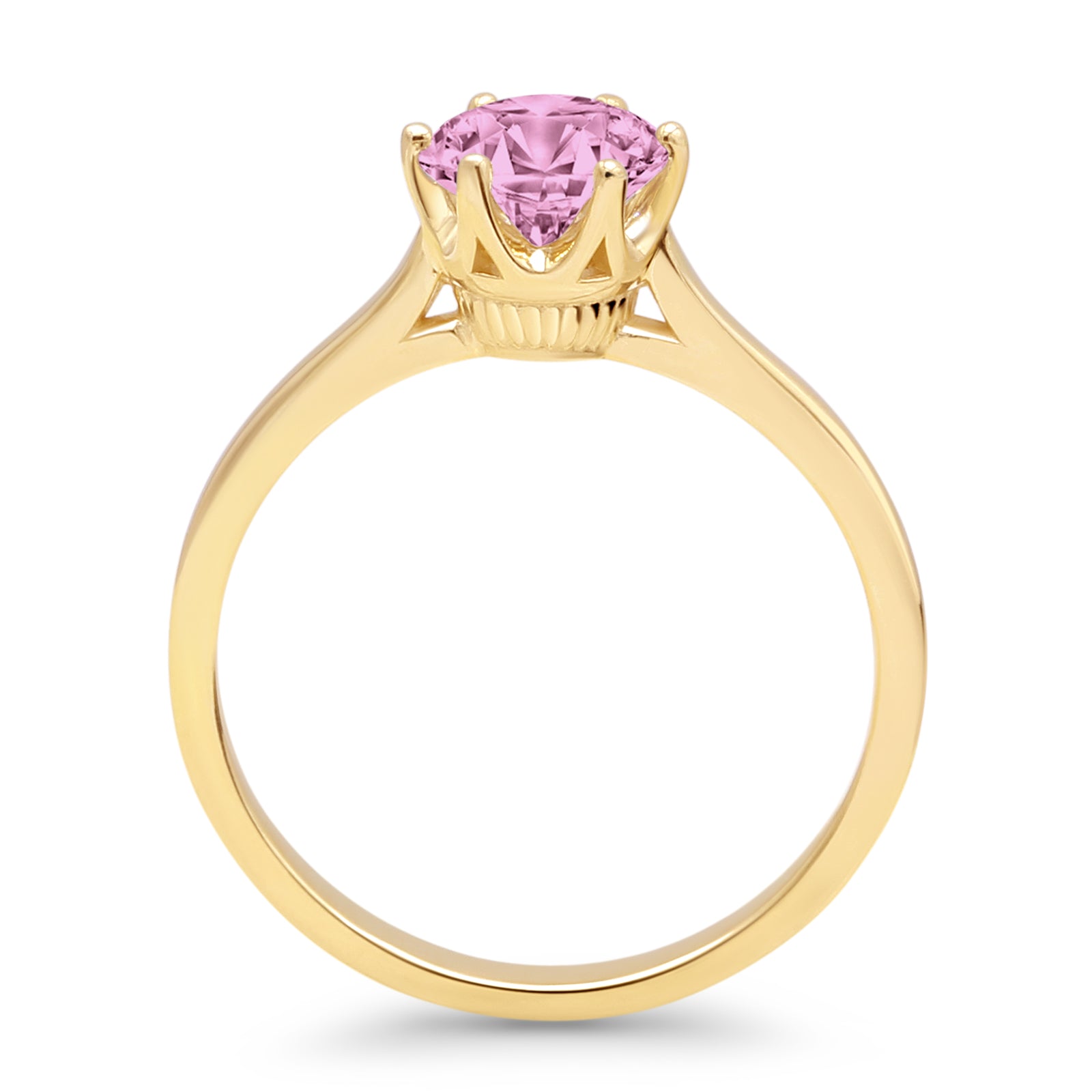 14K Yellow Gold Art Deco Round Solitaire Pink Cubic Zirconia Vintage Style Ring - Elegant Gift for Women, Perfect for Weddings, Anniversaries & Special Occasions