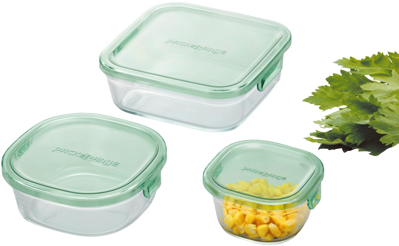 Iwaki PS-PRN-3G1 Heat Resistant Glass Food Storage Containers with Lids - 3-Piece Set, Green - Microwave, Freezer & Oven Safe - Perfect for Meal Prep, Leftovers & Pantry Organization