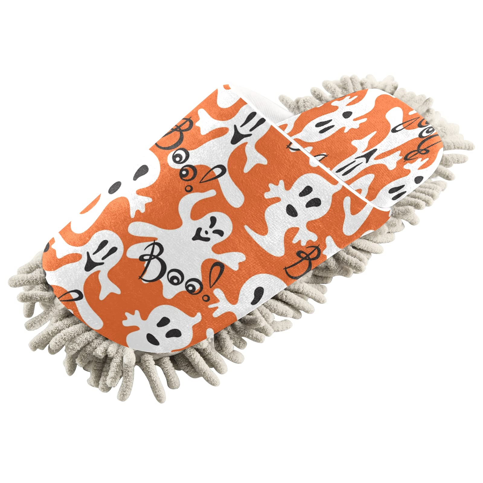 Halloween Ghost Mop Slippers - Cute Boo Witch Hat House Shoes for Men & Women | Dust Cleaning Spa Slippers for Home, Parties & Costume Fun